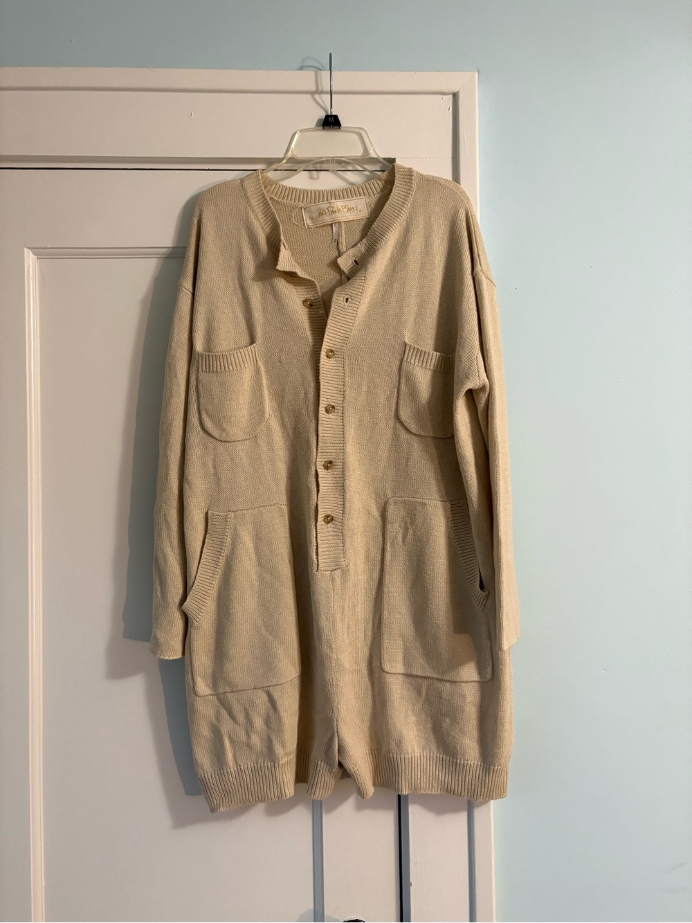 Jen's Pirate Booty Picnic Sweater Romper Cream Beige M/L Cozy Coastal Beachy